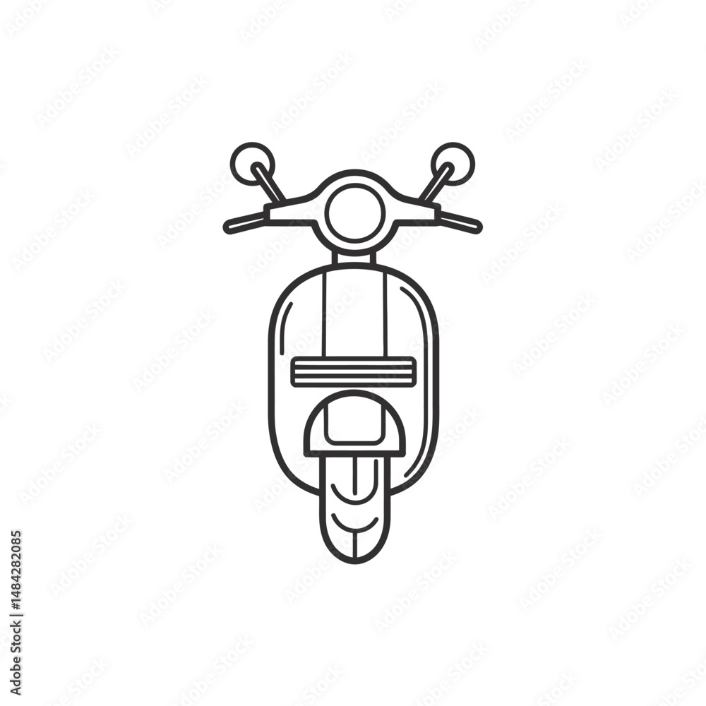 Poster classic scooter front view presented as a minimal line drawing with a transparent background
