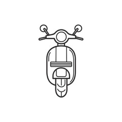 Classic scooter front view presented as a minimal line drawing with a transparent background