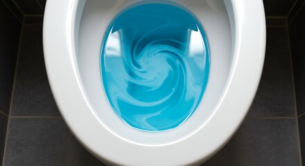 Toilet Bowl with Swirling Blue Cleaning Fluid: A Clean Minimalist Image