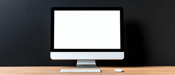 Blank Computer Monitor On Wooden Desk