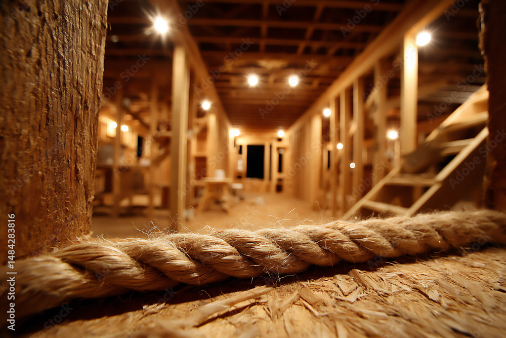 Poster realistic detail of newly installed electrical wiring running through the walls of a building before