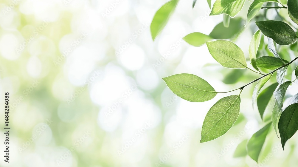 Poster vibrant lush green summer foliage with soft diffused sunlight filtering through the overhead tree ca