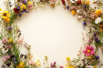 A colorful floral frame on a light background.