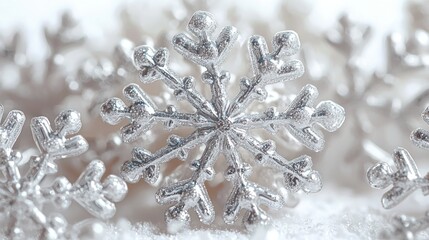Fototapeta premium Close-up of intricate silver snowflakes