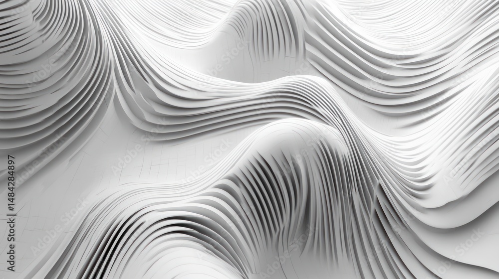 Poster abstract white undulating layered forms