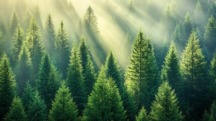 Fototapeta premium Sunlight through a dense forest canopy