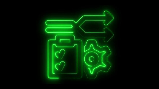 Neon agile outline px management icons animation with glowing effect on black