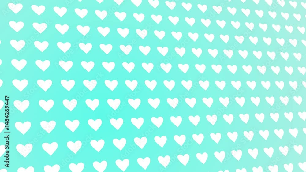 Poster animation of heart patterns on a light blue gradient background