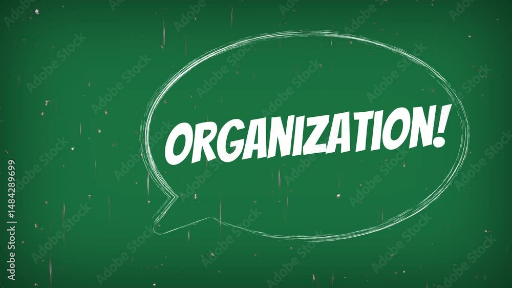 Aufkleber animation of a green chalkboard background with a speech bubble with the word 