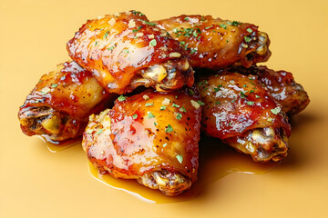 Close-up view of a flavorful pile of cooked chicken wings.