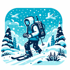 vector illustration of people playing sky in the snow