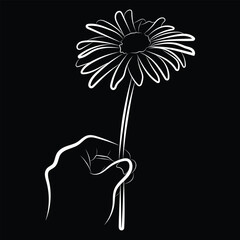 Minimalist Silhouette of Hand Holding Flower – Black and White Line Art