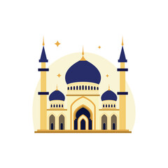 Illustration of Golden Islamic Mosque Exterior Building Landscape in Middle East