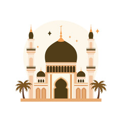 Illustration of Islamic Mosque Exterior Building Landscape with Minaret in Middle East