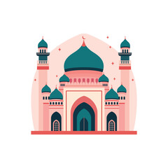 Illustration of Beautiful Islamic Mosque Exterior Building Landscape in Middle East