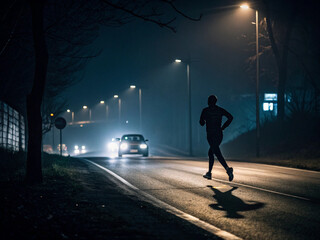 Night running. Dangerous nighttime roads. Exercise Habits. Urban cities.