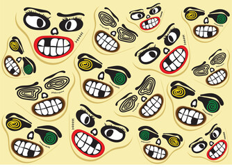 Vector face character, Carton face, vector abstract design Print, wallpaper, pattern background and Adobe illustrator artwork