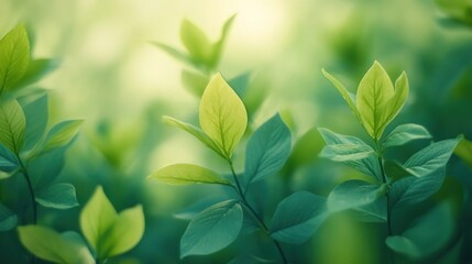 Obraz premium Close-Up of Fresh Green Leaves with Soft Focus in a Lush Natural Environment
