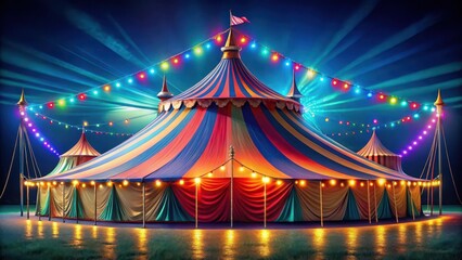 Vibrant Circus Tent at Night with Colorful Lights