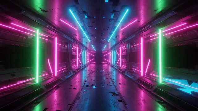 light trails in the night, abstract background with light effect, abstract, geometric, neon, colorful, bright, dynamic, futuristic, techno, cyberpunk, light tunnel, digital art, 3d render, loop, anima