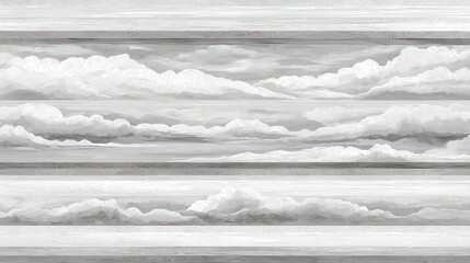 Black and white illustration of layered clouds in a horizontal, striped pattern, resembling a stylized sky or abstract landscape.