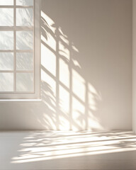 Obraz premium A window with a tree outside casts a shadow on the wall. The room is empty and the light is coming in through the window