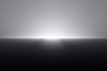 Minimalist image showing a glowing white horizon above a dark, textured surface, creating a serene, abstract, and atmospheric scene.