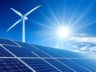 Solar panels and wind turbines generating electricity is solar energy