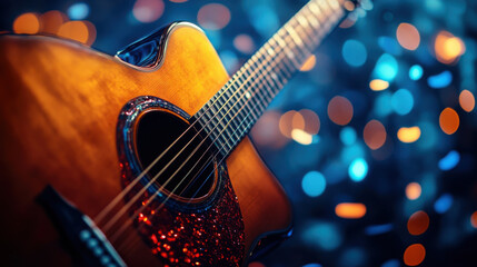 Obraz premium acoustic guitar and colourful music notes