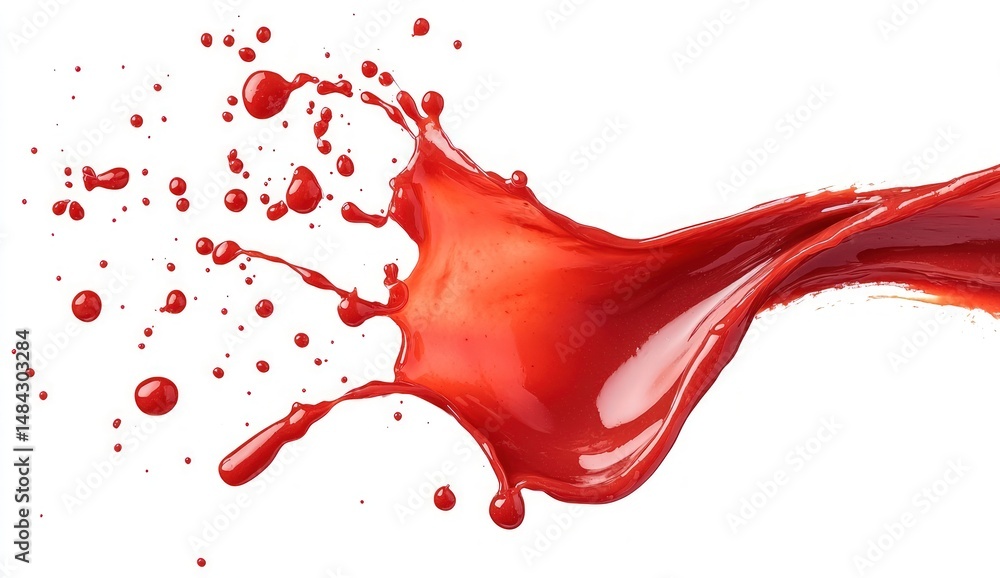 Poster vivid red liquid splash creating dynamic artistry on white background for creative projects and adve