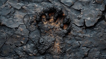 Obraz premium Dark, solidified mud reveals a handprint.