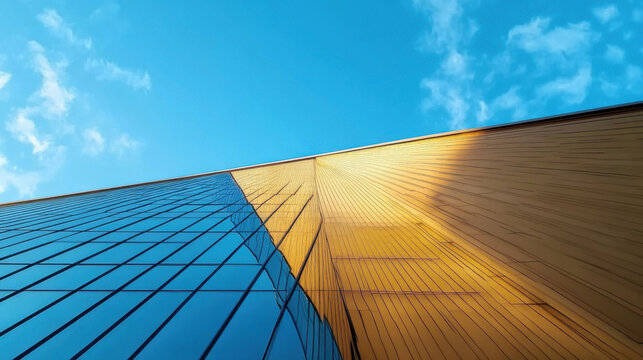 Elegant and abstract modern building exterior against blue sky