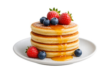 Delicious pancakes topped with fresh berries and syrup