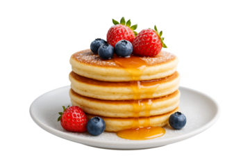 Delicious pancakes topped with fresh berries and syrup