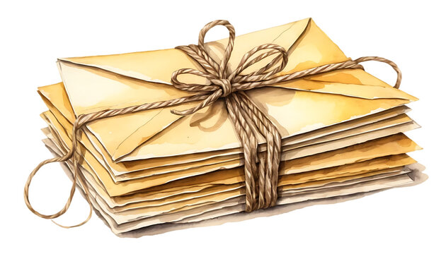Stack of Envelopes Tied with String on Black