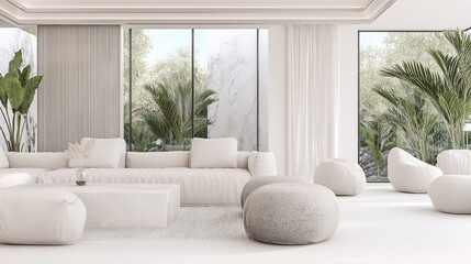 Minimalist living room with clean lines and neutral tones, embodying modern simplicity and serene elegance.