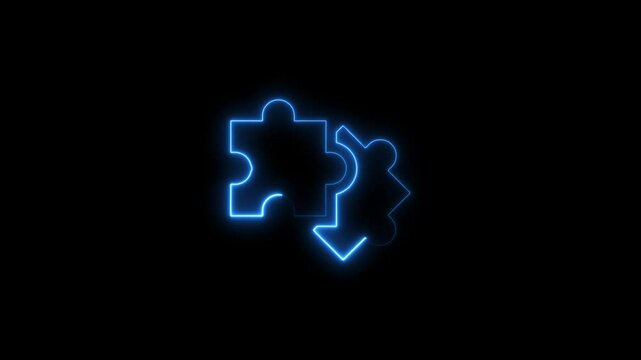 Glowing blue puzzle pieces connected on black background animation loop
