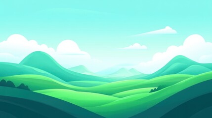 Green rolling hills under a bright blue sky with fluffy white clouds