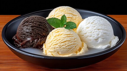 Creamy Trio Chocolate with Vanilla, and Strawberry Ice Cream.