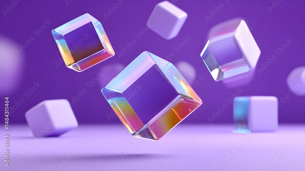 Poster futuristic abstract background with transparent 3d cubes