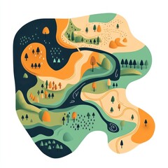 Exploring vibrant landscapes nature digital illustration serene environment aerial view artistic concepts