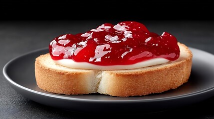 Delicious Cranberry Jam Toast on Dark Plate.