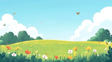 Springtime meadow landscape illustration