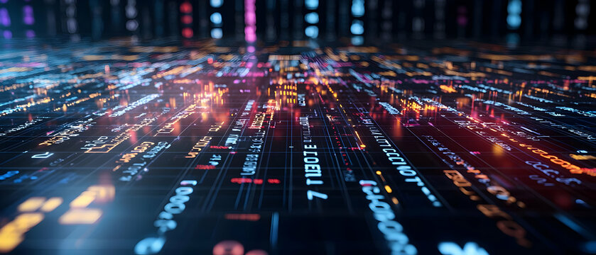 Abstract Digital Network Pattern Glowing Colorful Lines