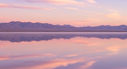 Fototapeta premium Pink Sunset Reflection on Calm Desert Lake with Mountains