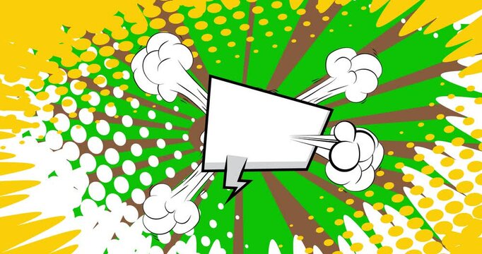 Cartoon blank speech bubble, comic book video. Retro comics pop art animation.