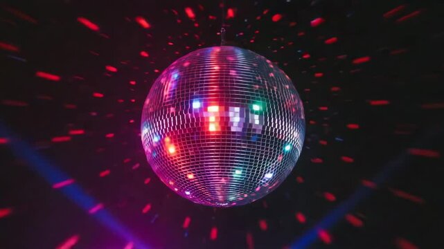 Live desktop wallpaper. disco ball on a dark background, disco ball with colorful reflections, 4k video, energetic video party atmosphere