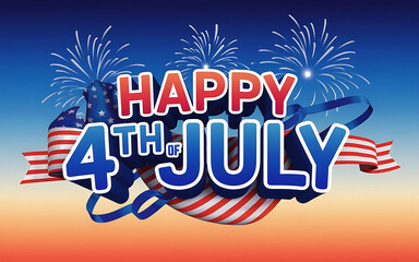Vibrant Happy 4th of July Celebration with American Flag Elements and Fireworks