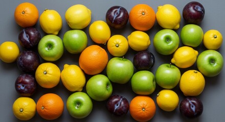 Colorful Assortment of Fresh Apples Lemons Oranges and Plums