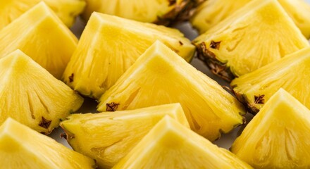 Closeup of Slices of Ripe Yellow Pineapple